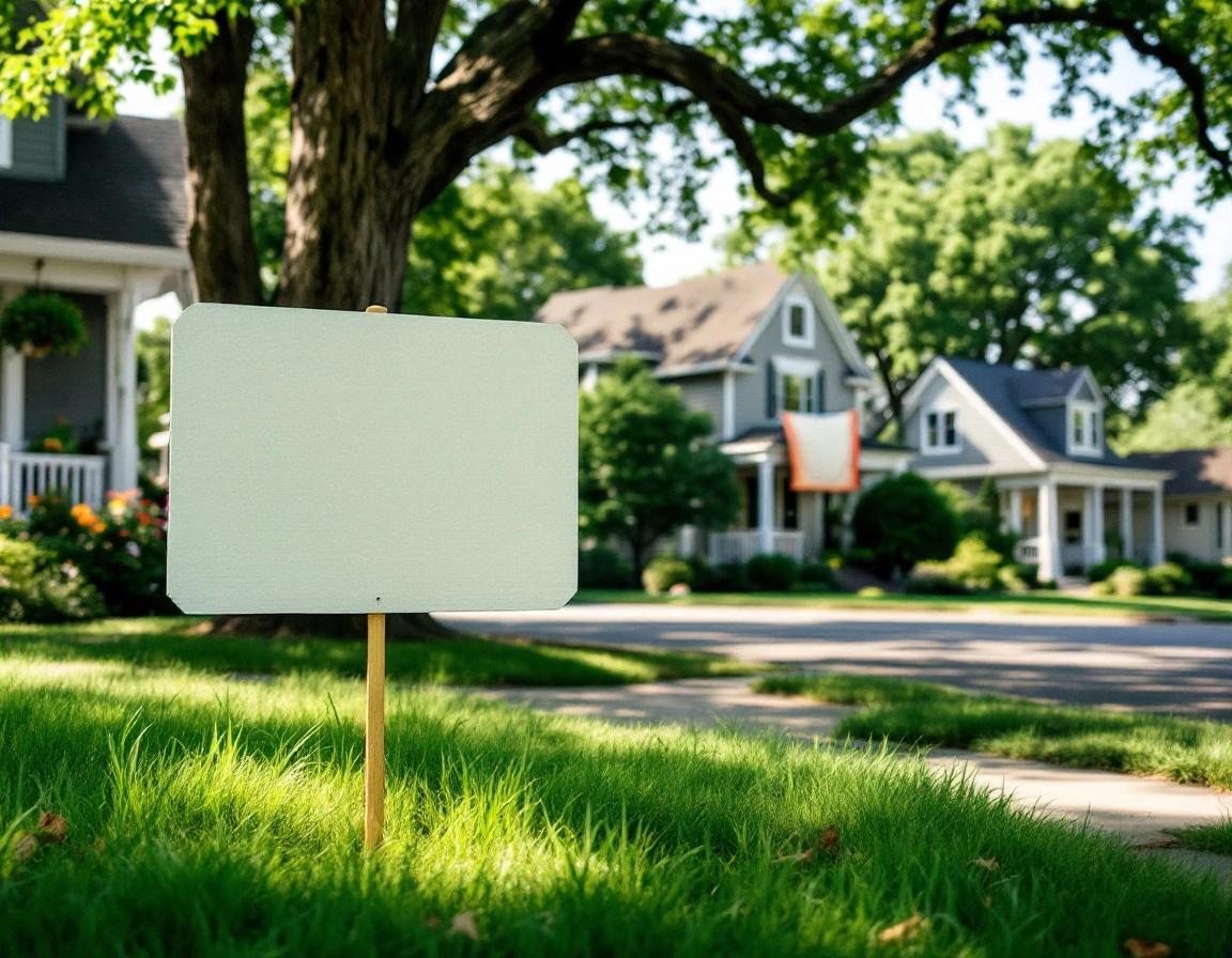Corrugated yard sign and vinyl banner displayed on residential lawn during summer event season