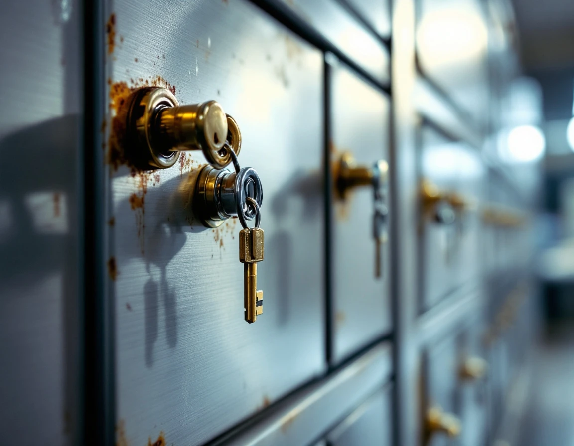 Commercial mailbox compartments with locks showing secure storage units in mail receiving facility