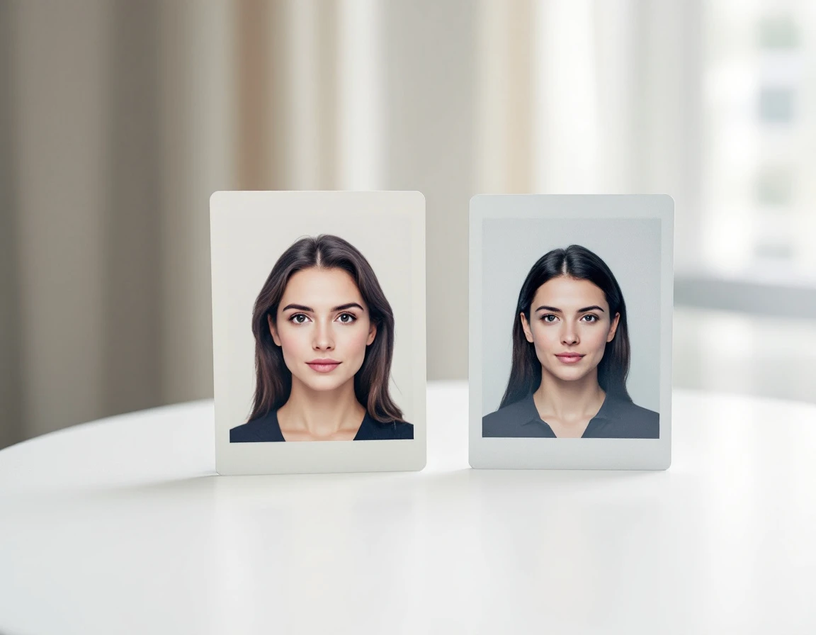 Side-by-side comparison of correct and incorrect passport photo positioning showing common State Department rejection errors